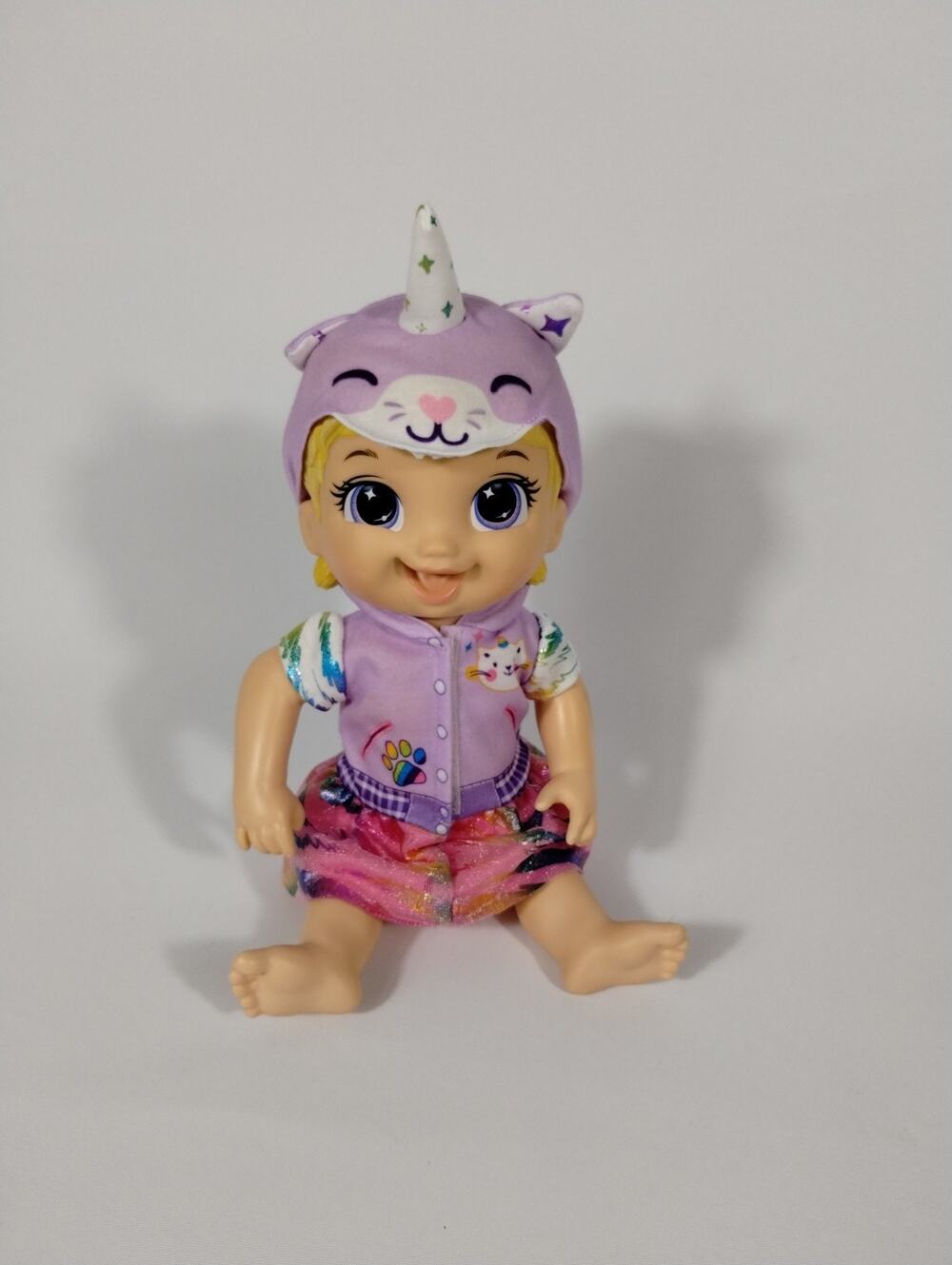 Baby Alive Tinycorns Blonde Doll Unicorn Cat Outfit Dress
